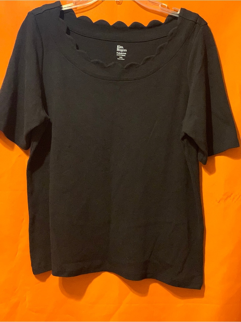 Kim Rogers Black Scallop Neck Short Sleeve Tee